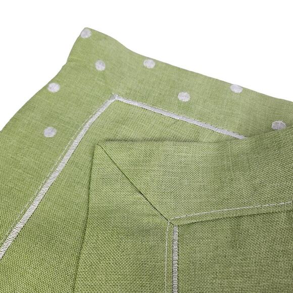 Green Placemats Set of 8 Polka Dot Border Machine Washable 12x17 Poliviscose New - Picture 1 of 10